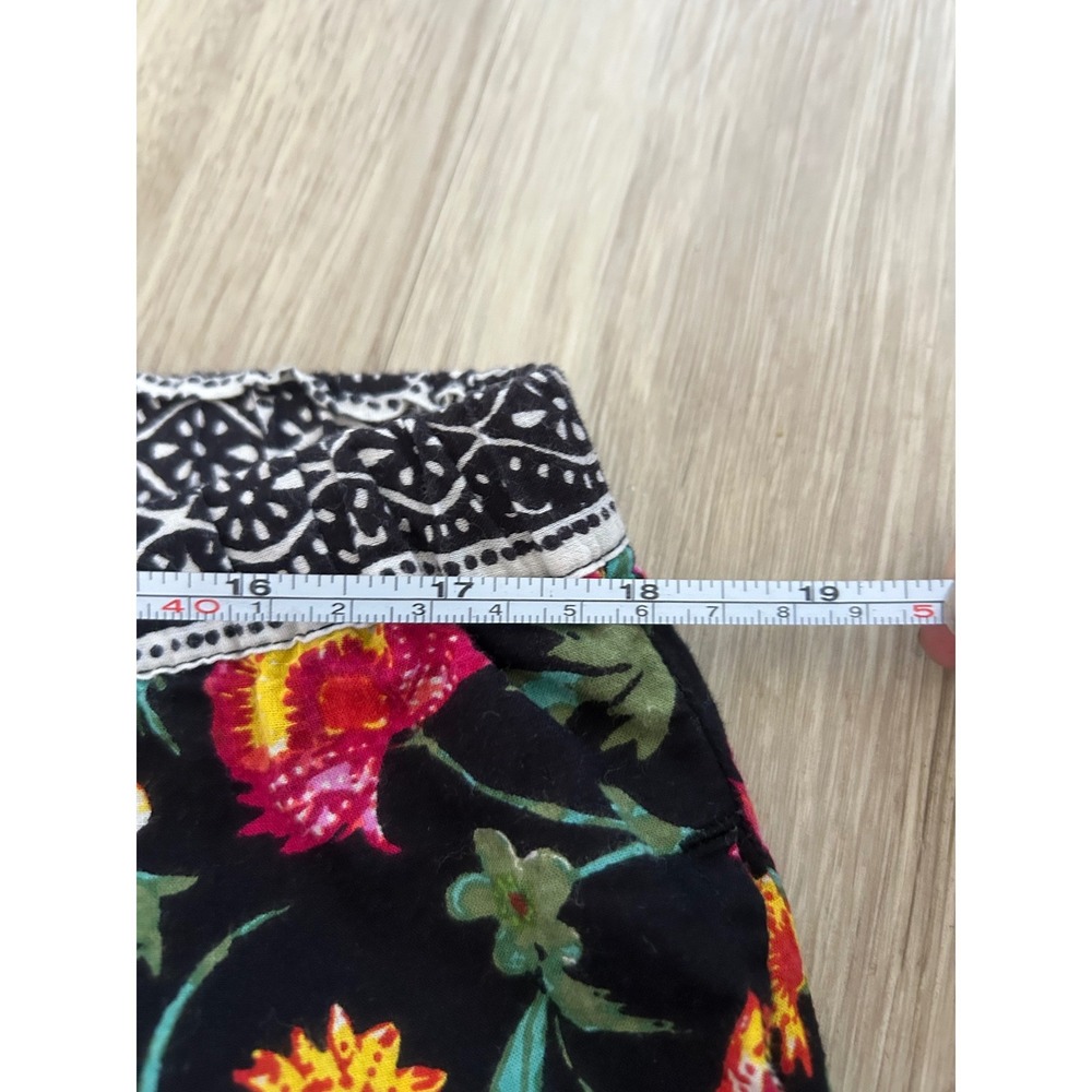 Sundance Womens Floral Cotton Crop Pants Black Pink Yellow‎ Boho Elastic Waist L - Picture 7 of 13